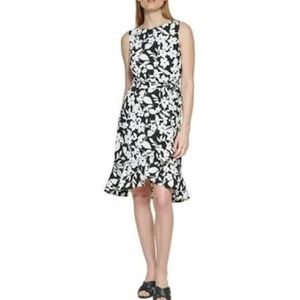 Calvin Klein Size 4 Sleeveless Ruffled Black and Dress